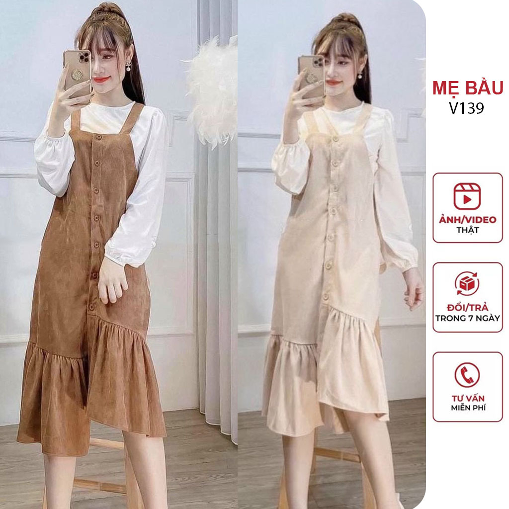 ĐẦM VÁY BẦU THỜI TRANG THU ĐÔNG DÀI TAY FREESIZE CHẤT NHUNG TĂM ĐẸP KHÔNG BAI XÙ - VÁY BẦU BABYDOLL XINH