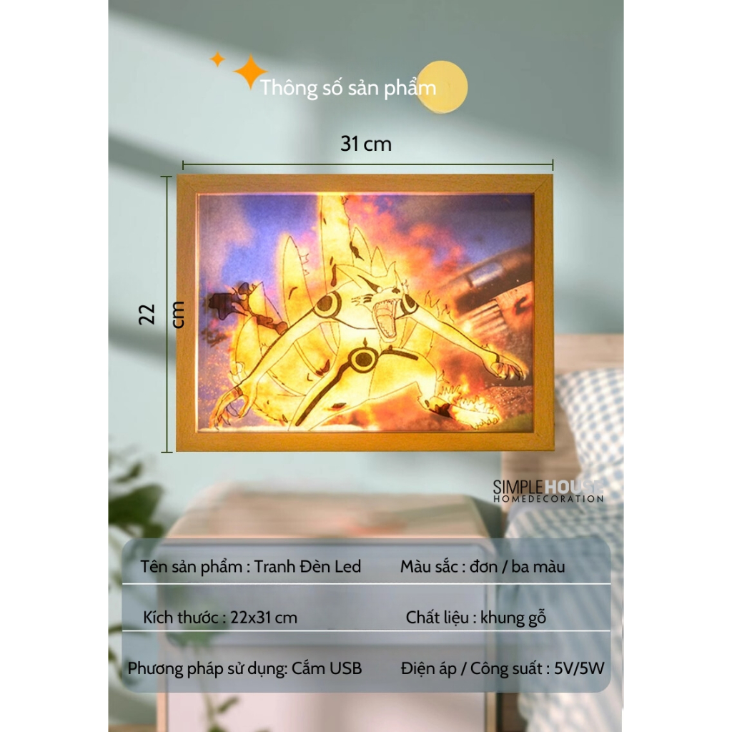Đèn Tranh Led 3D Để Bàn Naruto Simple House -Tranh In Lase Ánh Sáng 3D Siêu Đẹp, Trang Trí decor Bàn Làm Việc, DQ