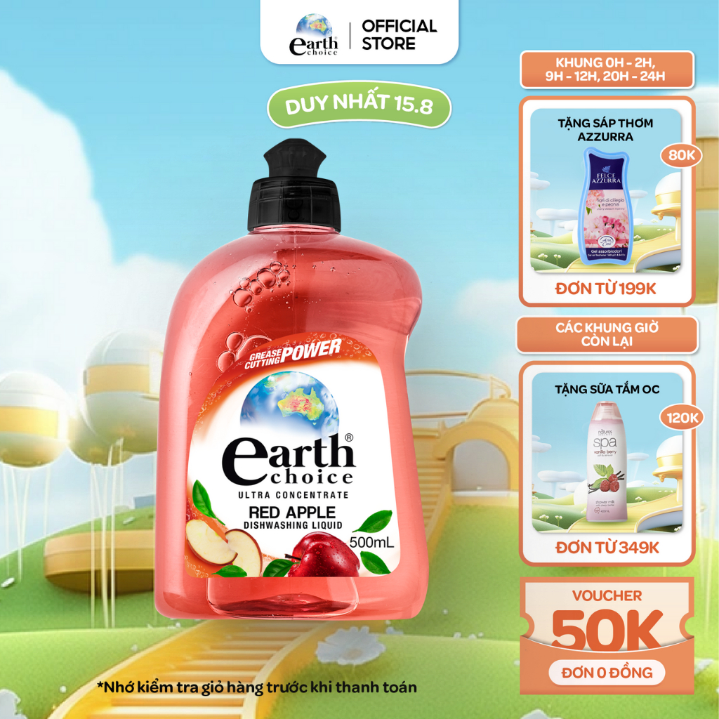 Nước Rửa Chén Đậm Đặc EARTH CHOICE Khử Mùi Hiệu Quả Đặc Biệt Là Mùi Tanh Hương Táo Nhập Khẩu Úc Dung Tích 500ml