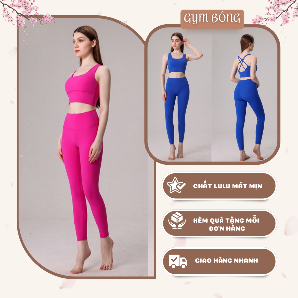 Set Bộ Tập Gym Yoga Lulu Đan Lưng Bra Kèm Mút Lưng Chữ V Thun Lạnh Cao Cấp