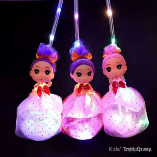 Đèn trung thu búp bê chibi váy chấm bi, đèn lồng trung thu phát sáng cho bé gái