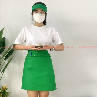Tạp dề ngắn kèm nón nửa đầu MÀU XANH LÁ vải KAKI COTTON cao cấp có túi cho Nam Nữ làm đồng phục tạp dề cafe