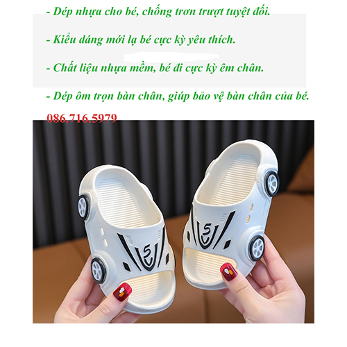 Dép bé gái , dép bé trai , hình dáng ô tô đáng yêu ngộ nghĩnh, bằng nhựa dẻo mềm êm chân chống trơn trượt, nhiều màu