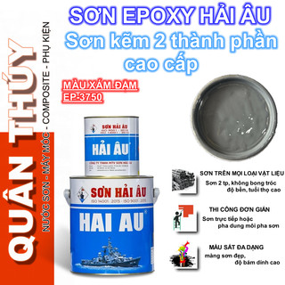 [Bộ 1Lít] Sơn kẽm, sơn sắt mạ kẽm CAO CẤP HẢI ÂU Màu xám đậm EP3750 - Sơn mạ kẽm 2 thành phần EPOXY