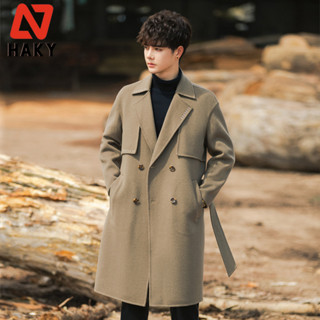 HK13 - Áo Khoác Măng Tô Nam Dạ Dáng Dài HAKY Phong Cách Hàn Quốc, Áo Mangto Dạ Ép Cao Cấp Trẻ Trung