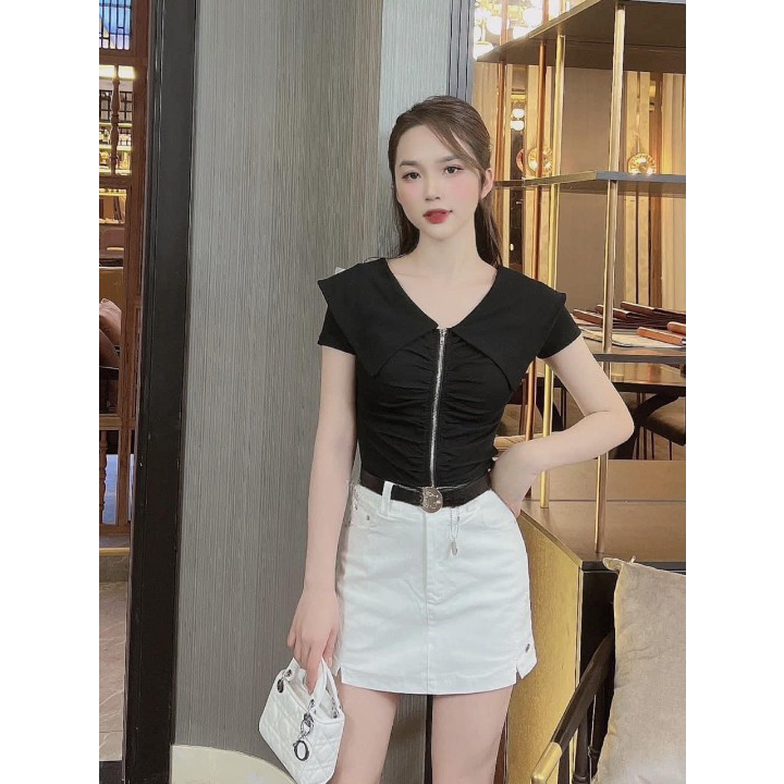 📞FREESHIP💥Áo Sơ Mi Nữ Khoá Kéo Tay Ngắn🎀Vải Bozip Dày Dặn Co Giãn Tốt