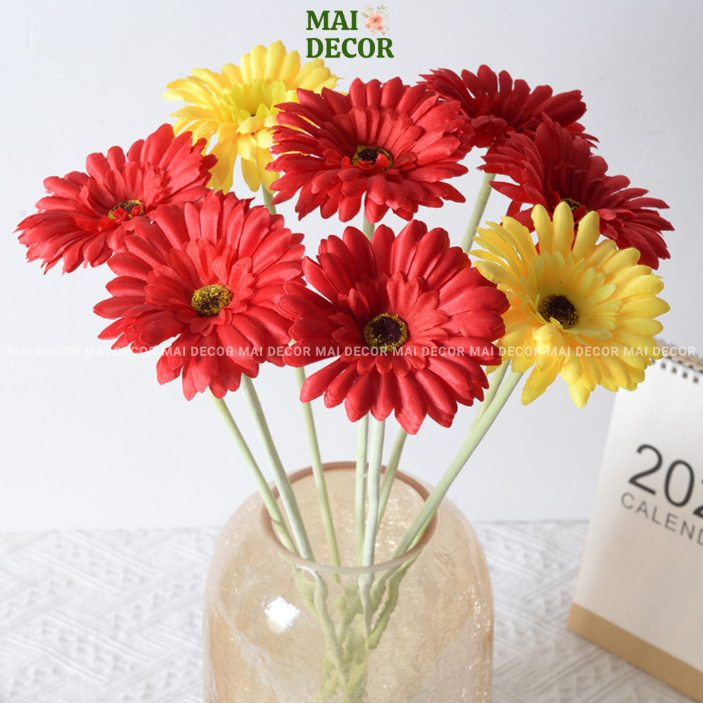 Hoa đồng tiền, hoa giả trang trí phòng khách, decor bàn làm việc, chụp ảnh đẹp - Mai Decor