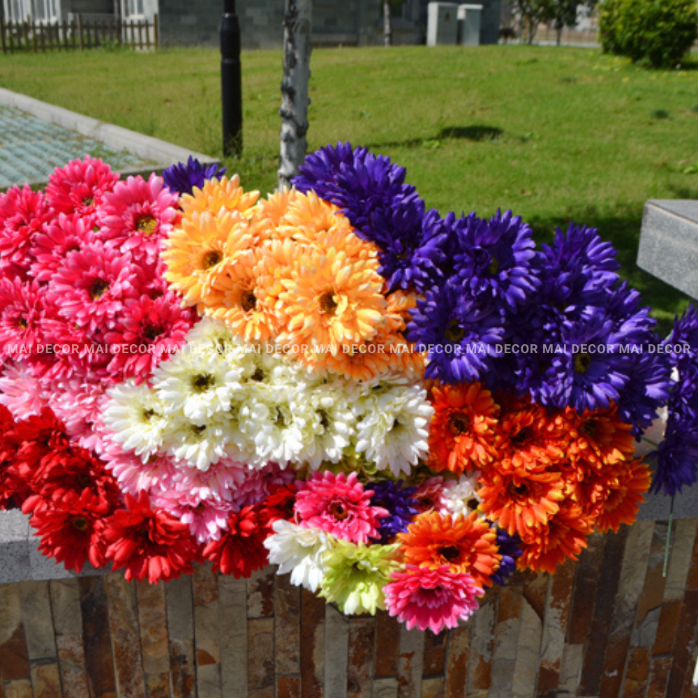 Hoa đồng tiền, hoa giả trang trí phòng khách, decor bàn làm việc, chụp ảnh đẹp - Mai Decor