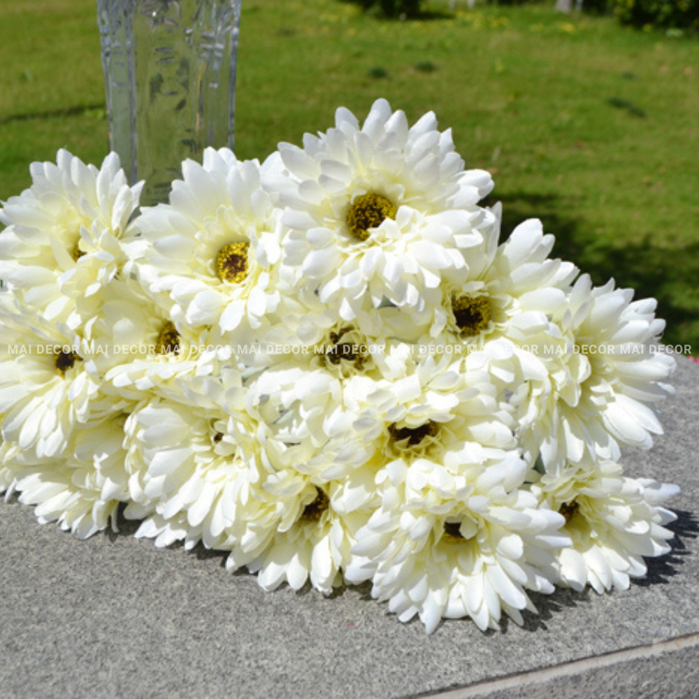 Hoa đồng tiền, hoa giả trang trí phòng khách, decor bàn làm việc, chụp ảnh đẹp - Mai Decor