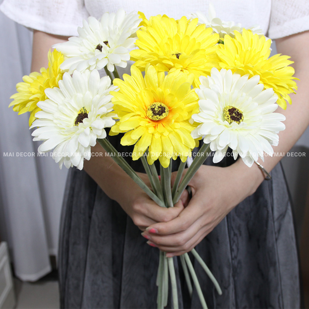 Hoa đồng tiền, hoa giả trang trí phòng khách, decor bàn làm việc, chụp ảnh đẹp - Mai Decor
