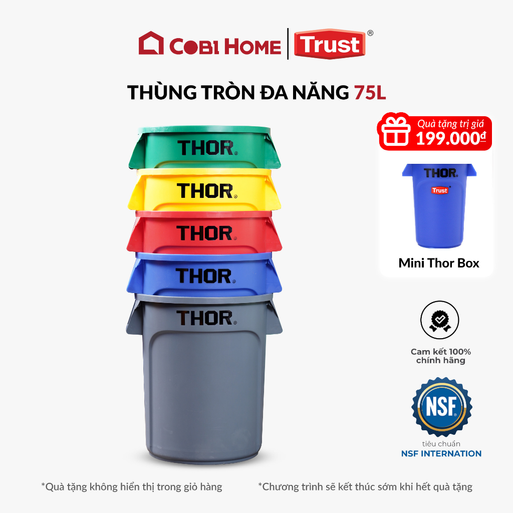 Thùng nhựa tròn đa năng chịu lực TRUST THOR 75L - Cobi Home