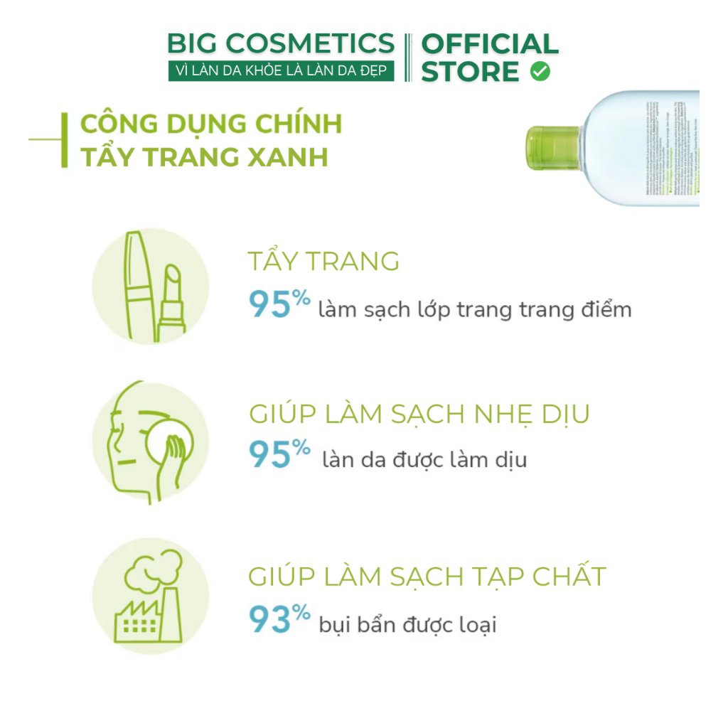 Nước Tẩy Trang BIO Xanh (Da Dầu), Hồng (Da Khô & Da Nhạy Cảm) 500ml - Big Cosmetics