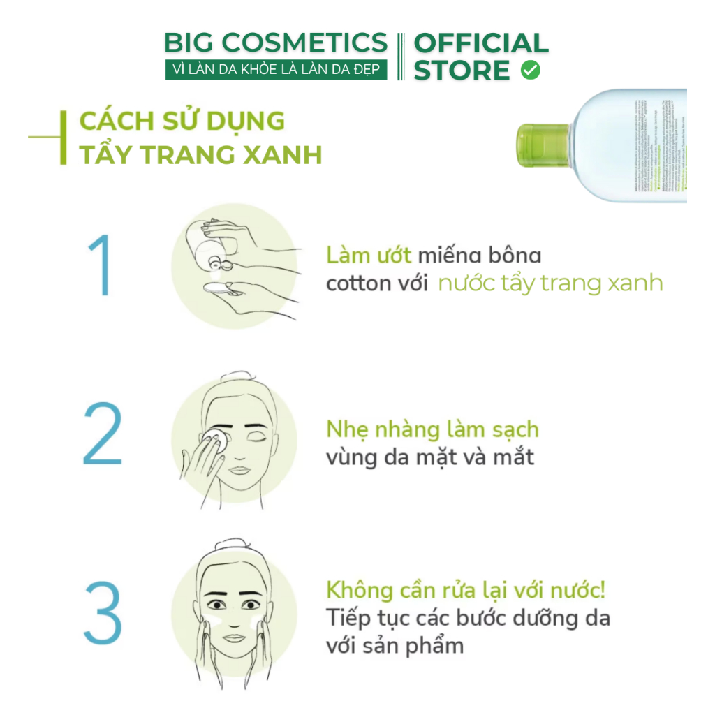 Nước Tẩy Trang BIO Xanh (Da Dầu), Hồng (Da Khô & Da Nhạy Cảm) 500ml - Big Cosmetics