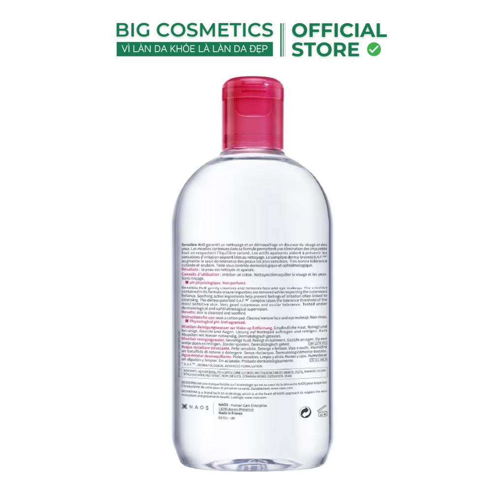 Nước Tẩy Trang BIO Xanh (Da Dầu), Hồng (Da Khô & Da Nhạy Cảm) 500ml - Big Cosmetics