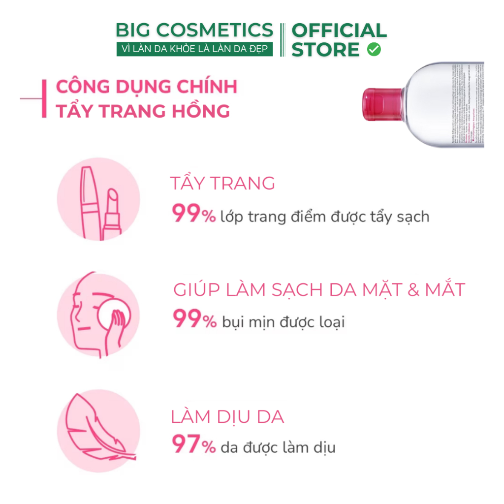 Nước Tẩy Trang BIO Xanh (Da Dầu), Hồng (Da Khô & Da Nhạy Cảm) 500ml - Big Cosmetics