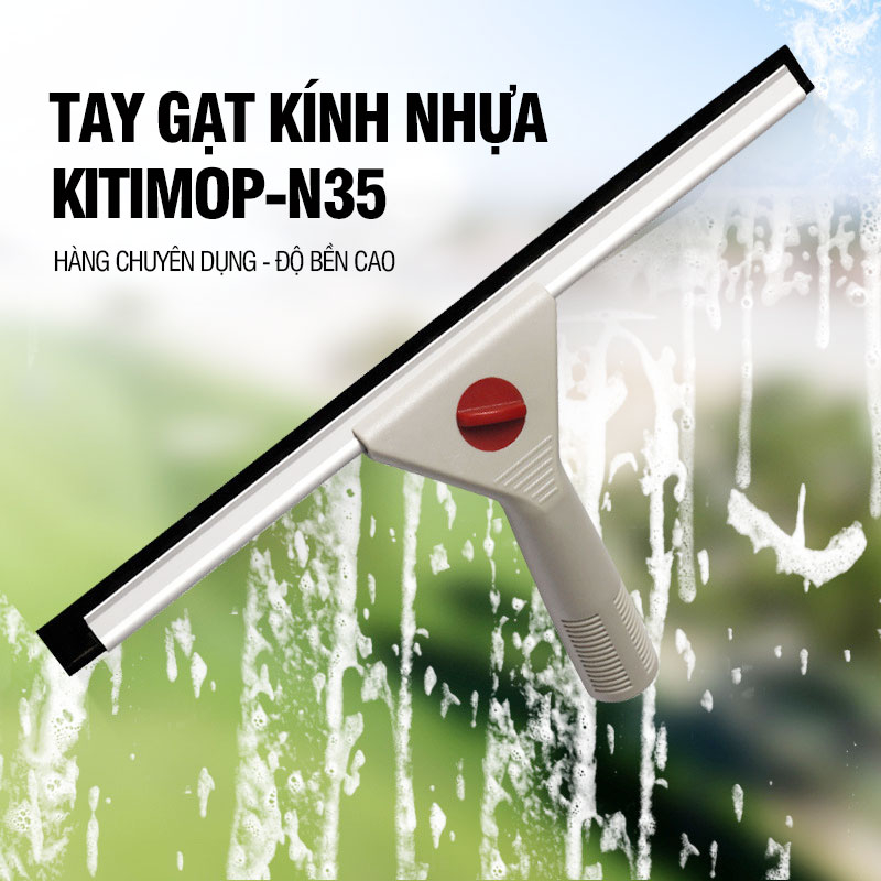 Gạt kính cầm tay Kitimop-N35 kích thước 35cm, tay gạt kính nhựa, lưỡi cao su dẻo dai bám kính tốt độ bền cao
