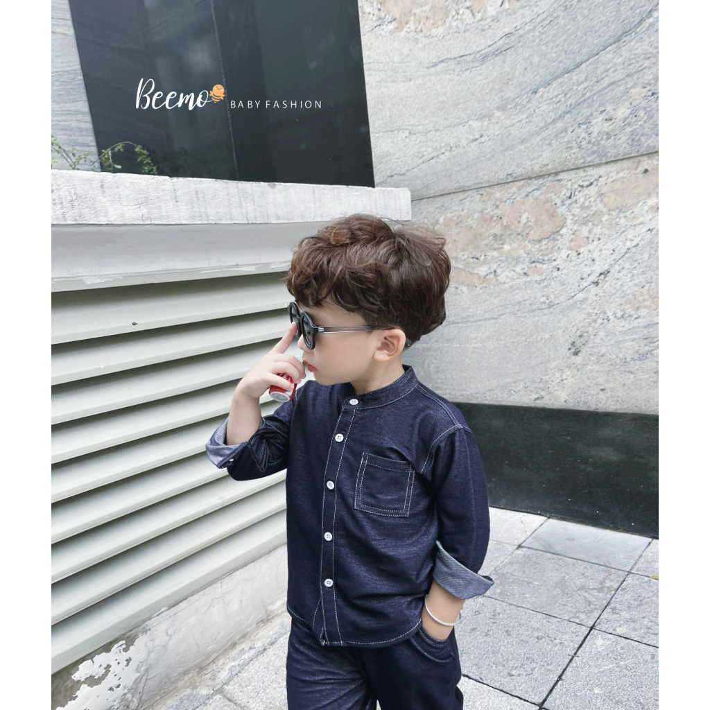Bộ sơ mi cổ tàu giả bò dài tay Beemo cho bé trai