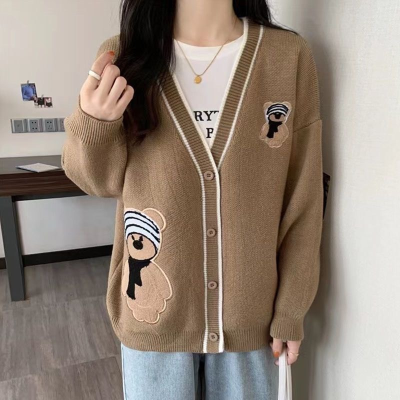Áo Khoác Cardigan, Áo len Cardigan Gấu Cổ Tim Cài Khuy Tay Dài Thời Trang Ulzzang C03| Vui Vẻ Shop