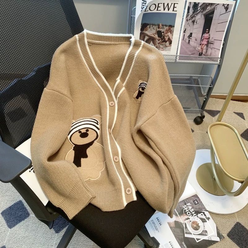 Áo Khoác Cardigan, Áo len Cardigan Gấu Cổ Tim Cài Khuy Tay Dài Thời Trang Ulzzang C03| Vui Vẻ Shop