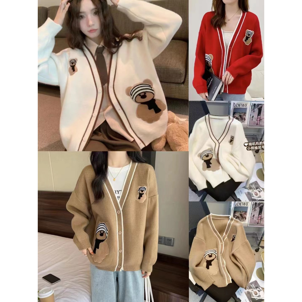 Áo Khoác Cardigan, Áo len Cardigan Gấu Cổ Tim Cài Khuy Tay Dài Thời Trang Ulzzang C03| Vui Vẻ Shop