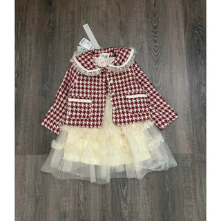 Set váy dạ kẻ cao cấp chân ren bé gái