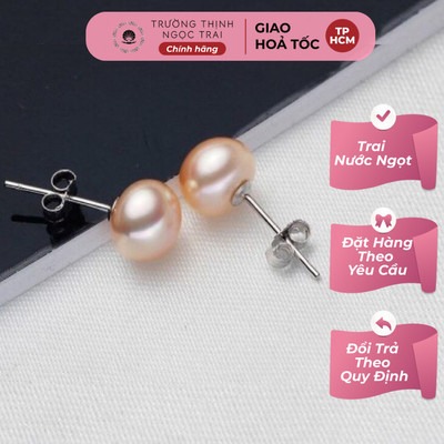 Đôi Bông Tai Ngọc Trai Hạt Màu Hồng Cam Sang Trọng - Ngọc Trai Trường Thịnh