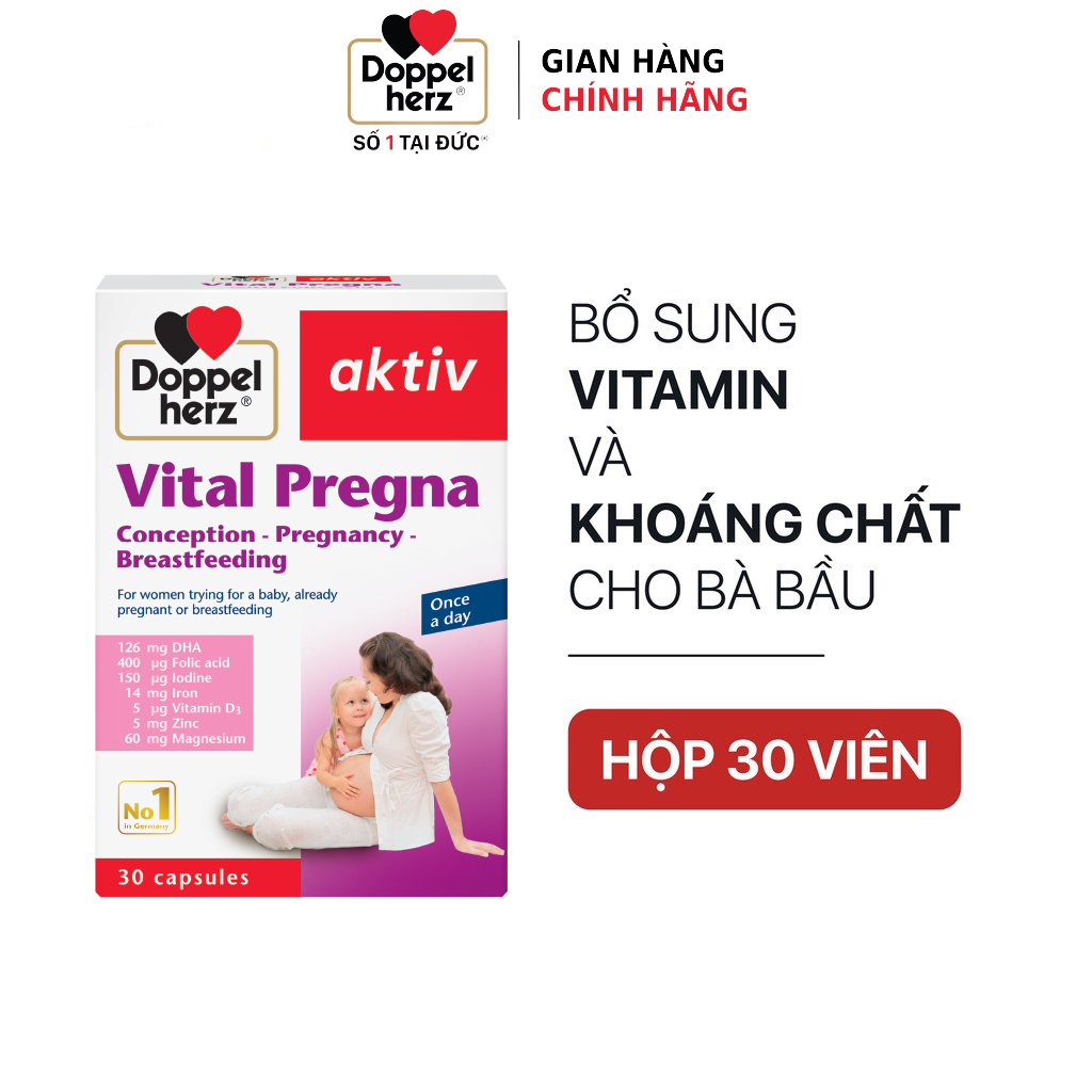 [TPCN Nhập Khẩu] Viên uống bổ sung Vitamin và khoáng chất cho bà bầu Doppelherz Aktiv Vital Pregna (Hộp 30 viên)