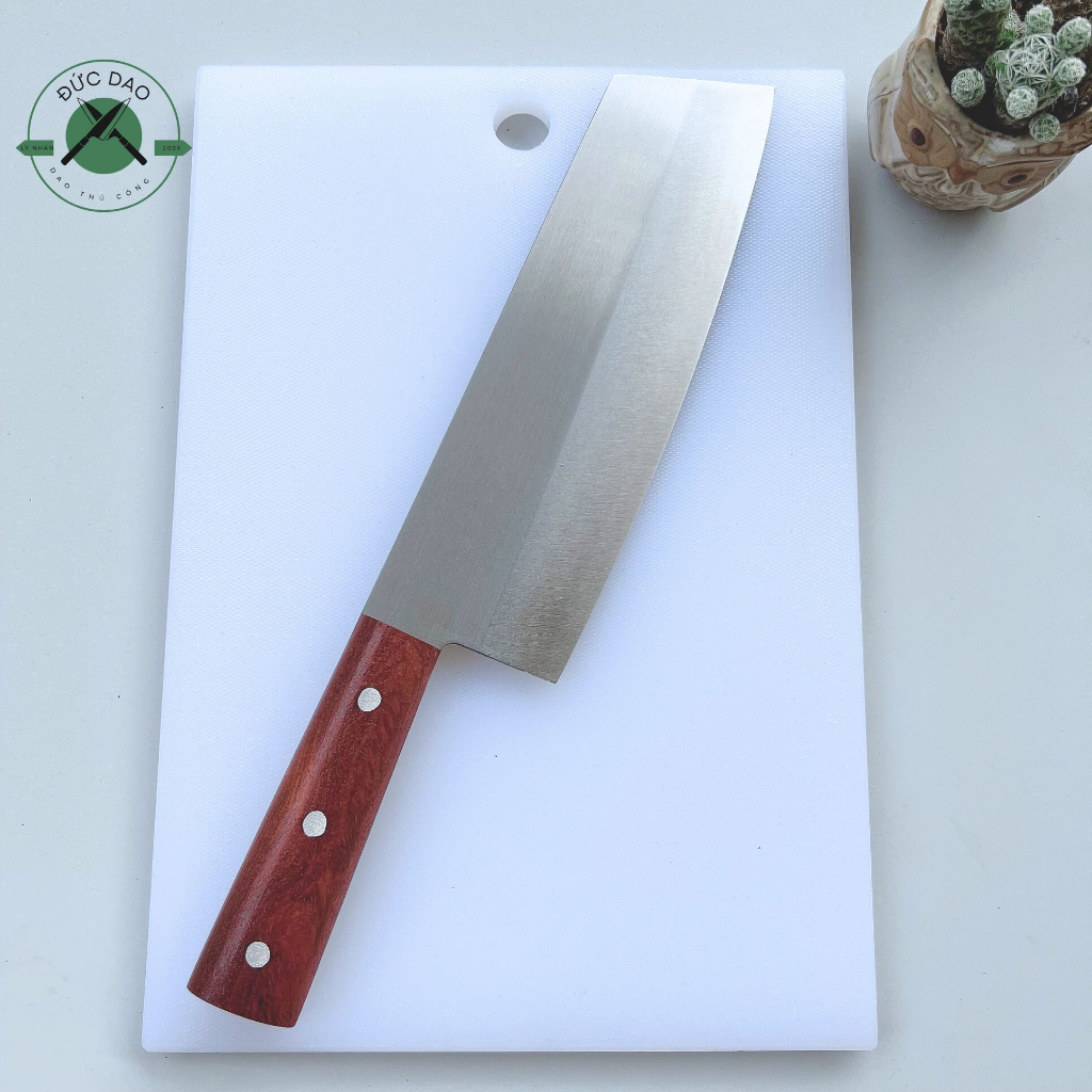 Dao nhà bếp chuyên thái đầu vát bằng nhật thép trắng không gỉ siêu sắc dài 34,5cm chuôi gỗ A03