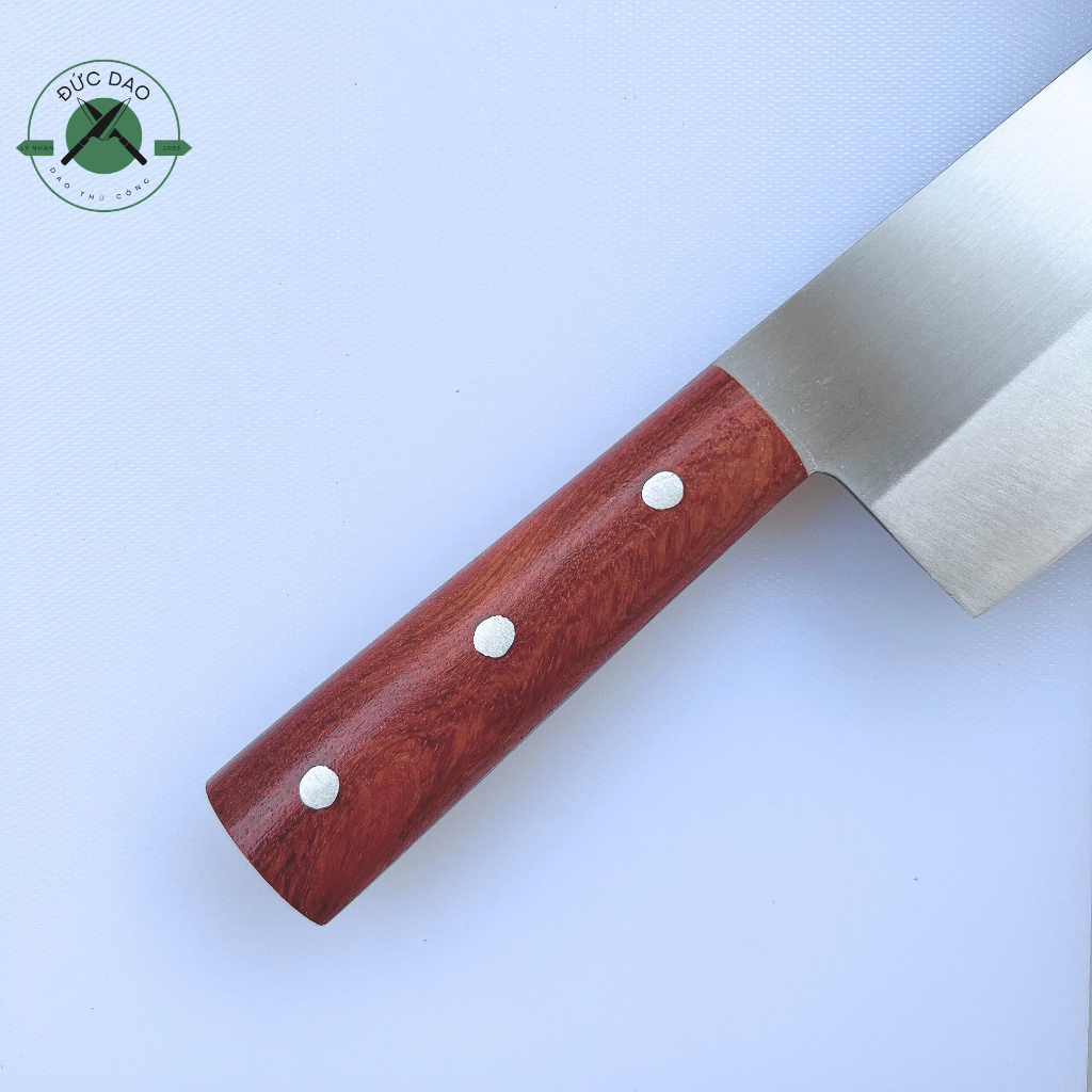 Dao nhà bếp chuyên thái đầu vát bằng nhật thép trắng không gỉ siêu sắc dài 34,5cm chuôi gỗ A03
