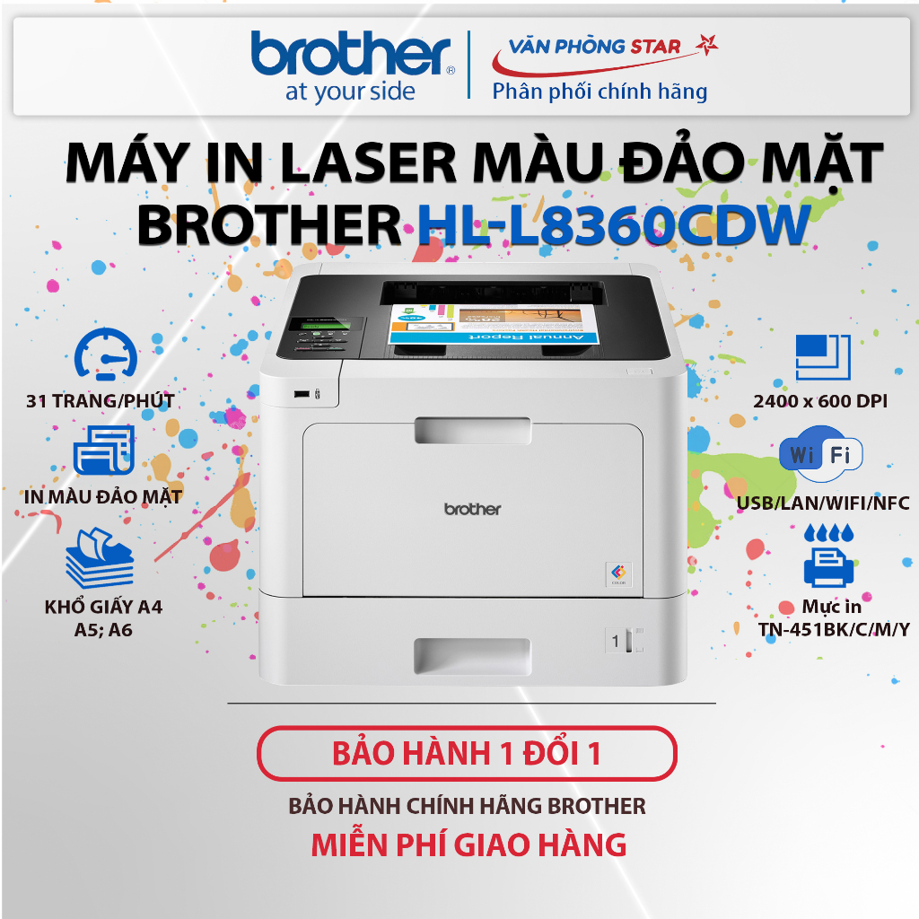 Máy in laser màu đảo mặt BROTHER HL-L8360CDW - In Màu WIFI - CHÍNH HÃNG BROTHER MỚI 100%