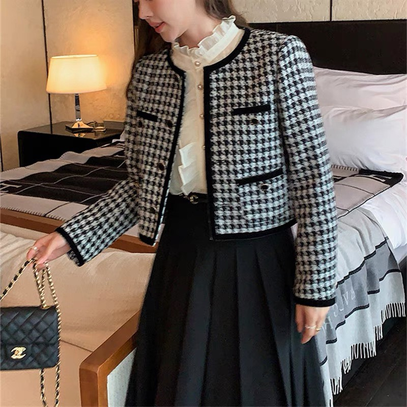 Áo dạ tweed nữ dáng ngắn 2 lớp viền thừng cúc đồng sang chảnh khoác ngoài tiểu thư hàng QCCC Deliz Mall | BigBuy360 - bigbuy360.vn