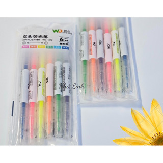 Bộ bút dạ quang, highlight 2 đầu 06 màu 6 cây,siêu tiện lợi