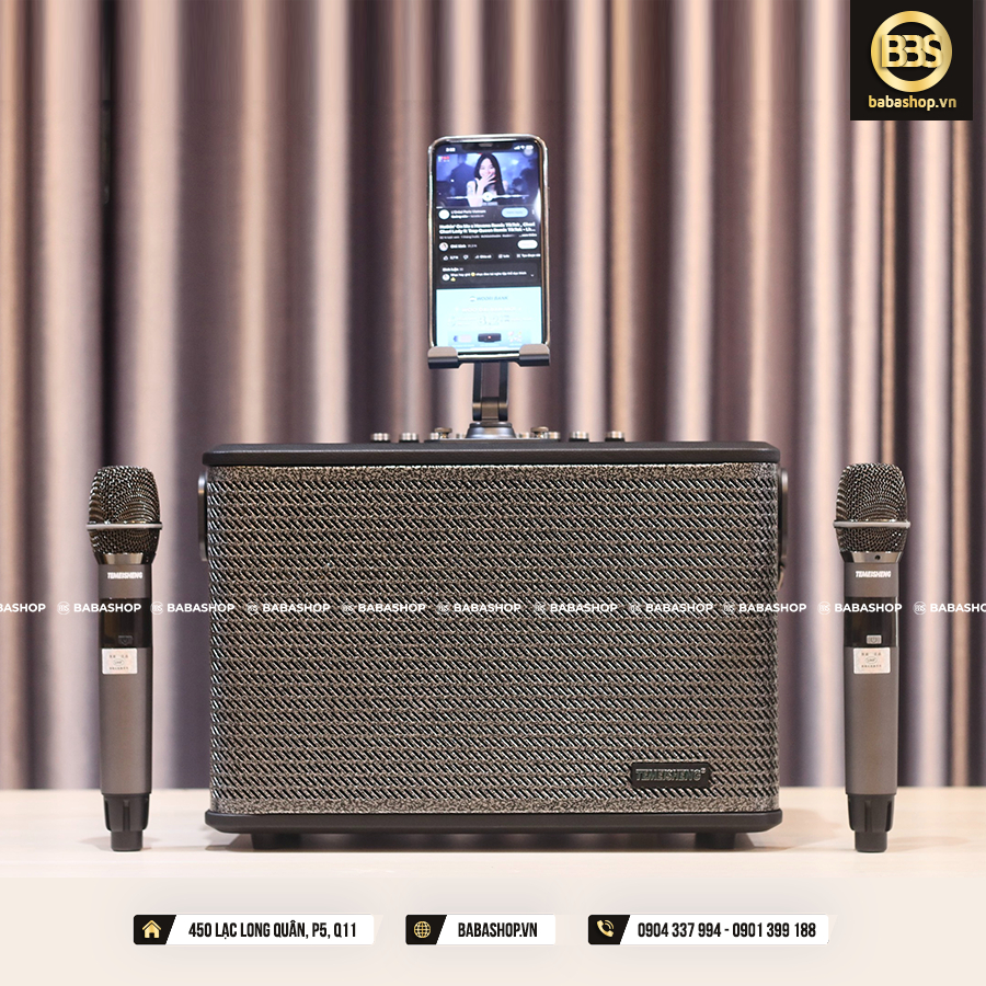 Loa karaoke xách tay Temeisheng GD66-82, Hàng cao cấp âm thanh HiFi 180 độ + Kèm 2 mic hút âm