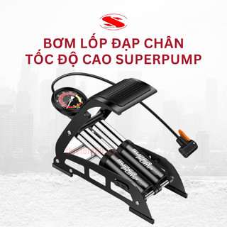 Bơm lốp đạp chân tốc độ cao cho ô tô, xe máy, xe đạp với 2 xi-lanh cỡ lớn SuperPump J55B-01