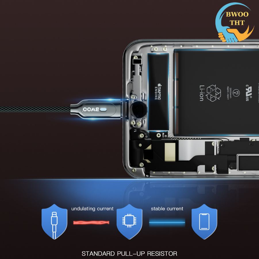 Dây sạc nhanh BWOO X131L Cáp bọc dù dùng cho 6 đến14 Pro Promax BH 12 Tháng