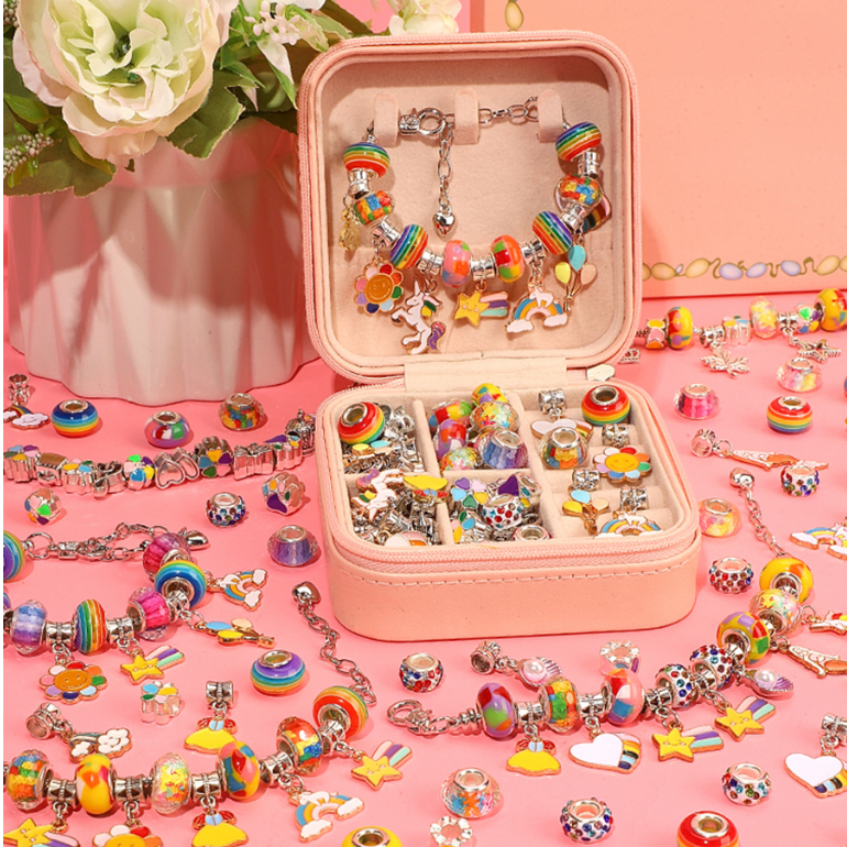 Bộ vòng tay Pandora 66 món có hộp đựng, túi Xách , đồ chơi handmade tự làm thủ công sáng tạo