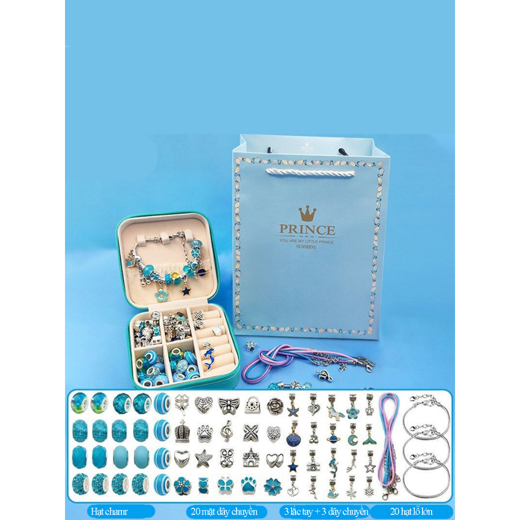 Bộ vòng tay Pandora 66 món có hộp đựng, túi Xách , đồ chơi handmade tự làm thủ công sáng tạo