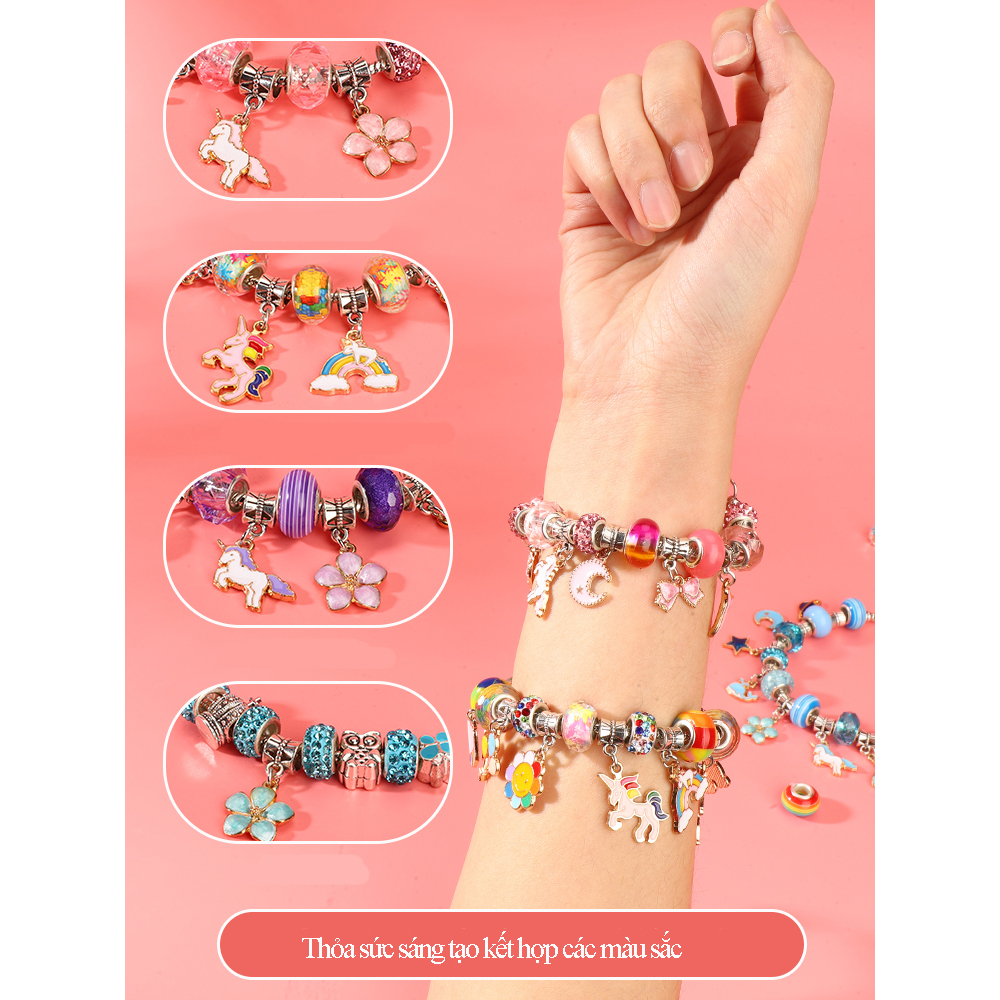 Bộ vòng tay Pandora 66 món có hộp đựng, túi Xách , đồ chơi handmade tự làm thủ công sáng tạo
