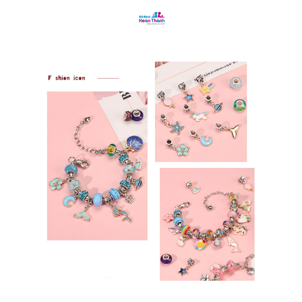 Bộ vòng tay Pandora 66 món có hộp đựng, túi Xách , đồ chơi handmade tự làm thủ công sáng tạo