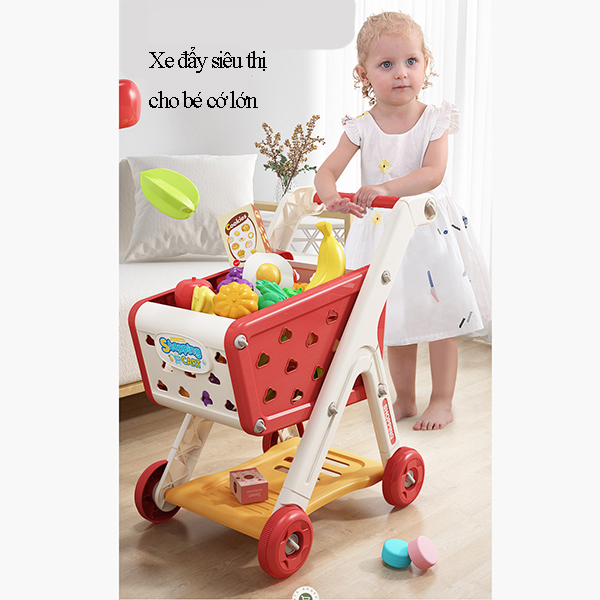 Đồ chơi xe đẩy trái cây siêu thị cho bé, chất liệu nhựa abs an toàn màu sắc bắt mắt