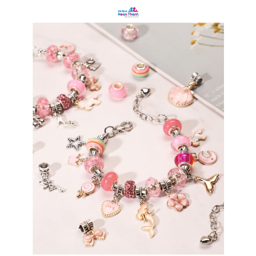 Bộ vòng tay Pandora 66 món có hộp đựng, túi Xách , đồ chơi handmade tự làm thủ công sáng tạo