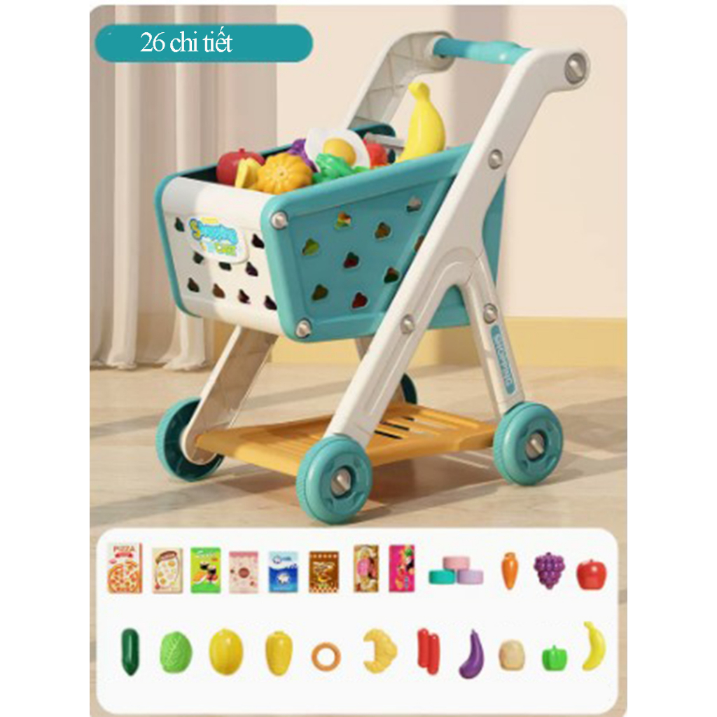Đồ chơi xe đẩy trái cây siêu thị cho bé, chất liệu nhựa abs an toàn màu sắc bắt mắt