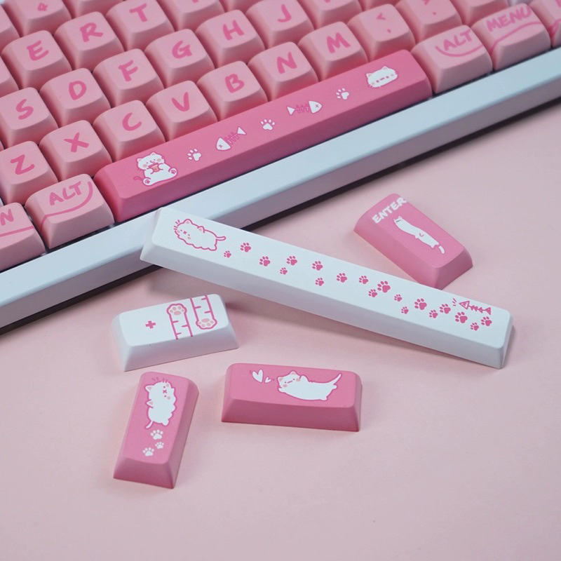 Keycap XDA Pink Cat XDA Profile chất liệu PBT dyesub dùng trên nhiều layout bàn phím cơ - Polabe Store