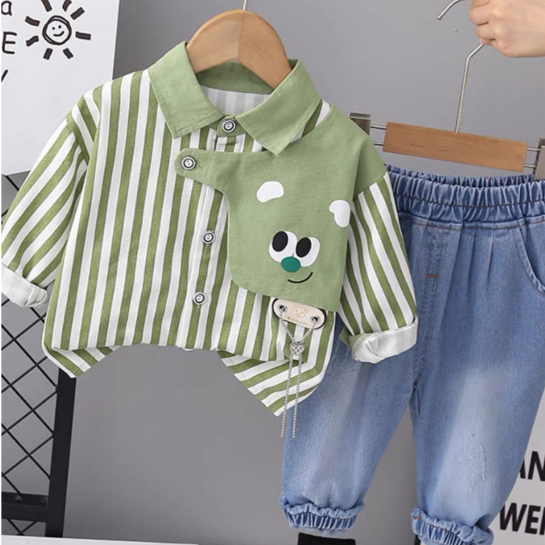 Set bộ sơ mi phối quần bò jean cá tính cho bé trai 8-20kg Hadukids