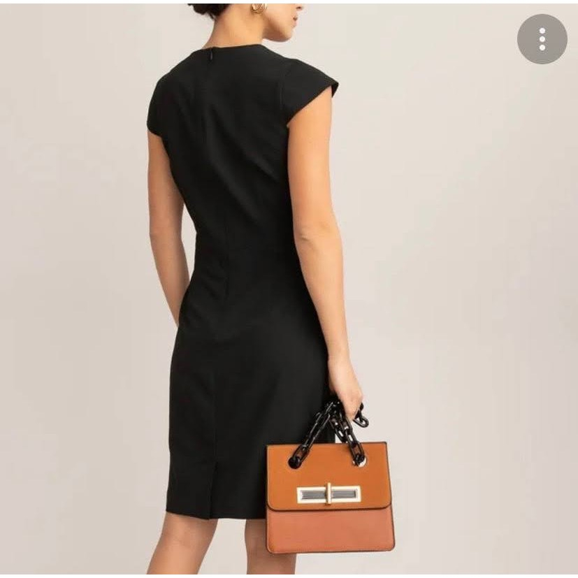 Đầm váy đen cổ chữ V chiết eo, hàng vải xuất dư của H.M