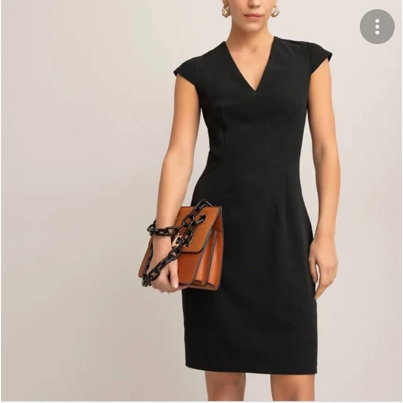 Đầm váy đen cổ chữ V chiết eo, hàng vải xuất dư của H.M