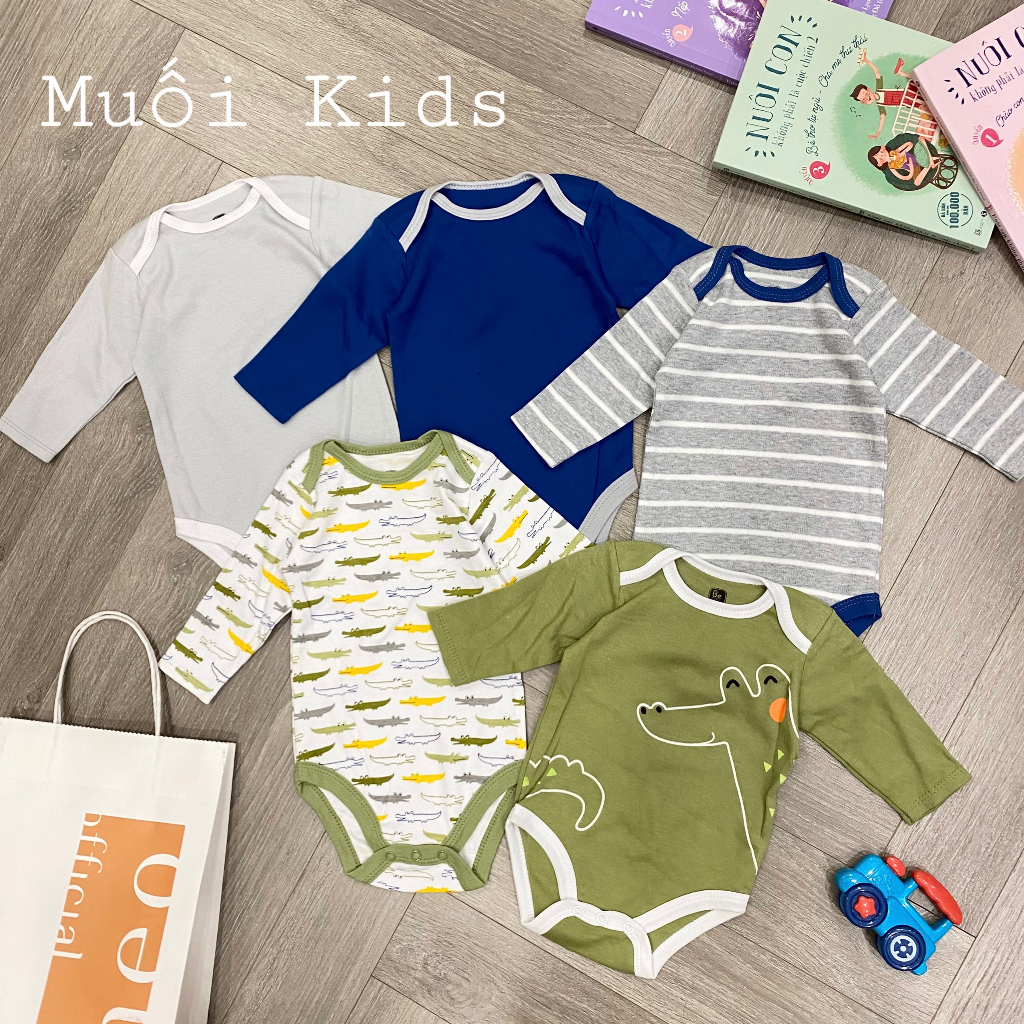 Set 5c Body Chip Dài Tay ⚡️FREE SHIP⚡️Combo 5 Body Chip  Bộ Đồ Liền Thân Dài Tay Cho Bé Trai, Bé Gái Sơ Sinh Đến 1 Tuổi