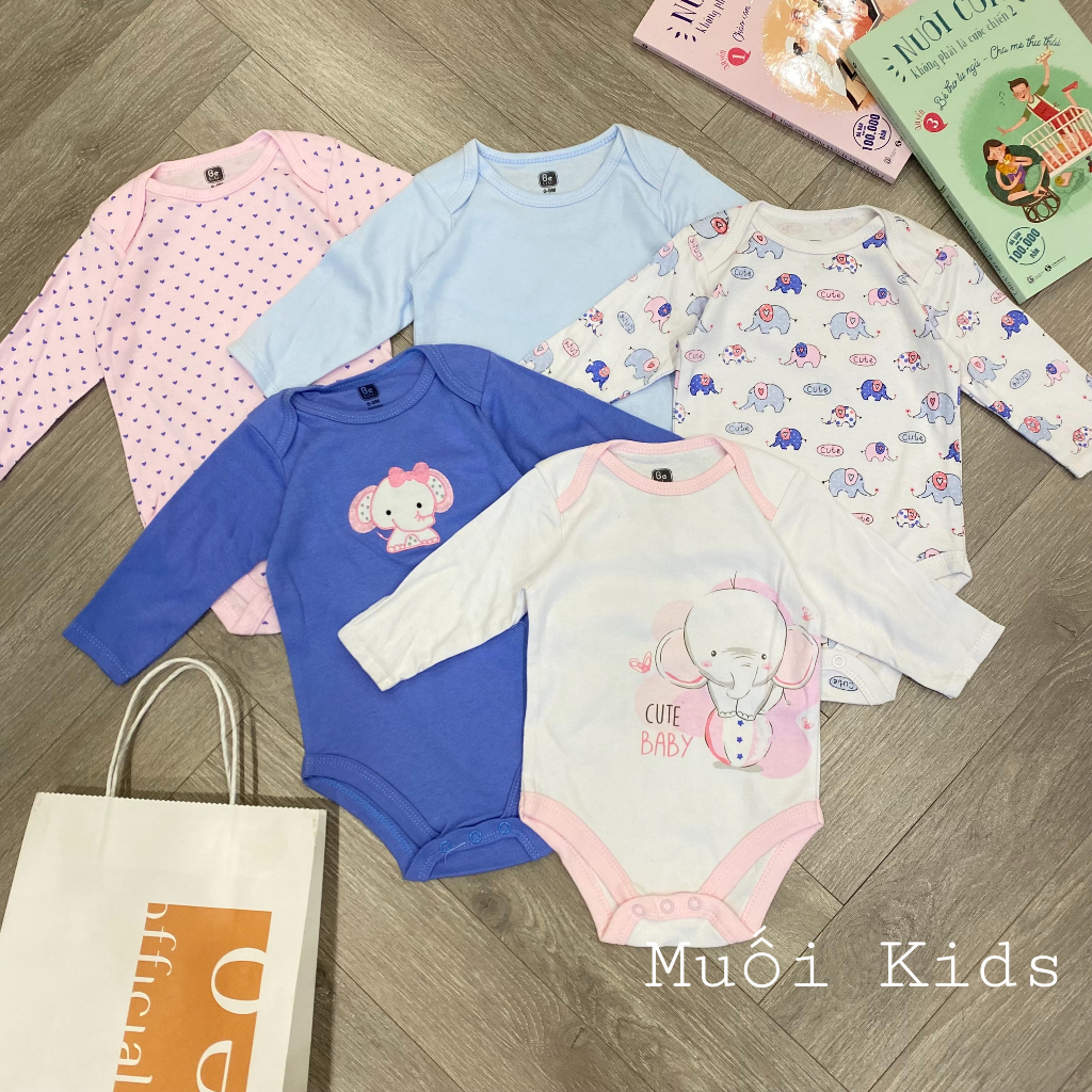 Set 5c Body Chip Dài Tay ⚡️FREE SHIP⚡️Combo 5 Body Chip  Bộ Đồ Liền Thân Dài Tay Cho Bé Trai, Bé Gái Sơ Sinh Đến 1 Tuổi