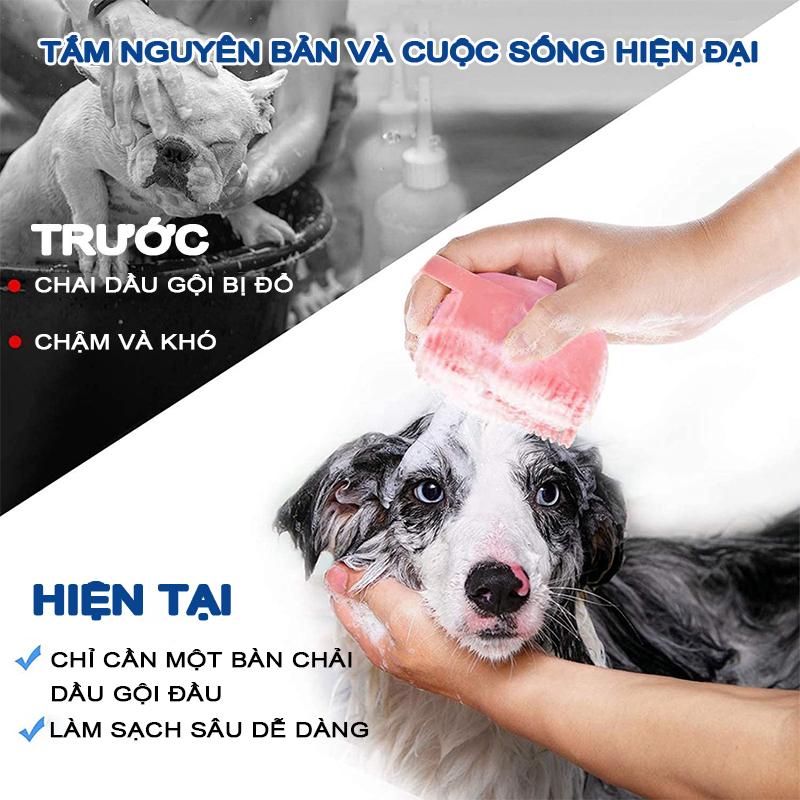 Bàn chải tắm cho chó mèo - Bàn chà lông găng tay massage cho cún và mèo