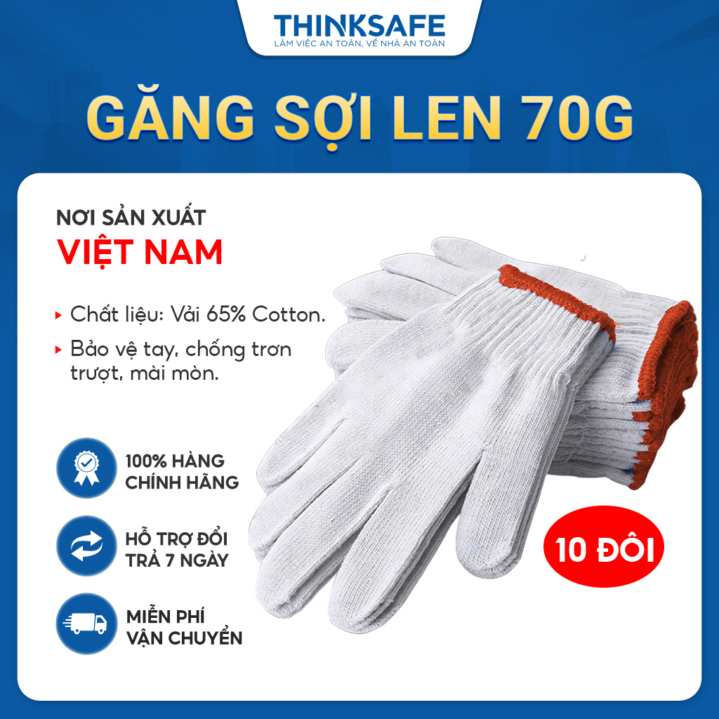 Combo 10 đôi găng tay sợi len bảo hộ bao tay đa dụng, thao tác cơ khí, chống trơn trượt, thoáng khí - THINKSAFE